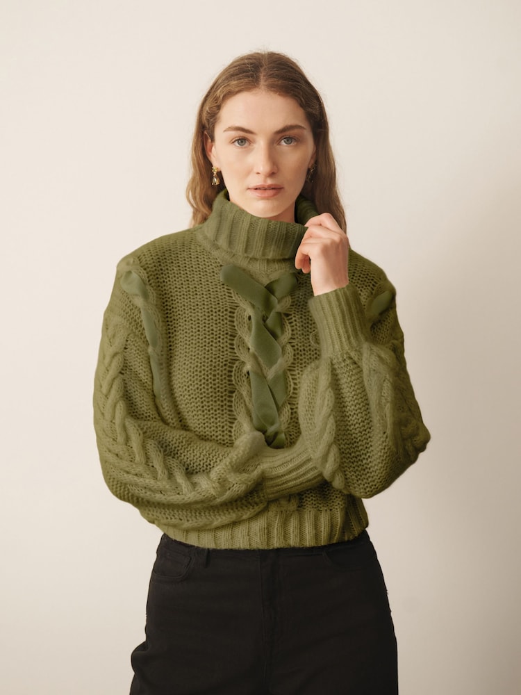 Berde - CERENE Chunky Ribbon Roll Neck Jumper - Larawan 1 ng 13
