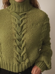Berde - CERENE Chunky Ribbon Roll Neck Jumper - Larawan 4 ng 13