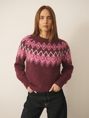 CERENE Burugundy Red Fairisle Crew Neck Jumper - Image 1 of 10