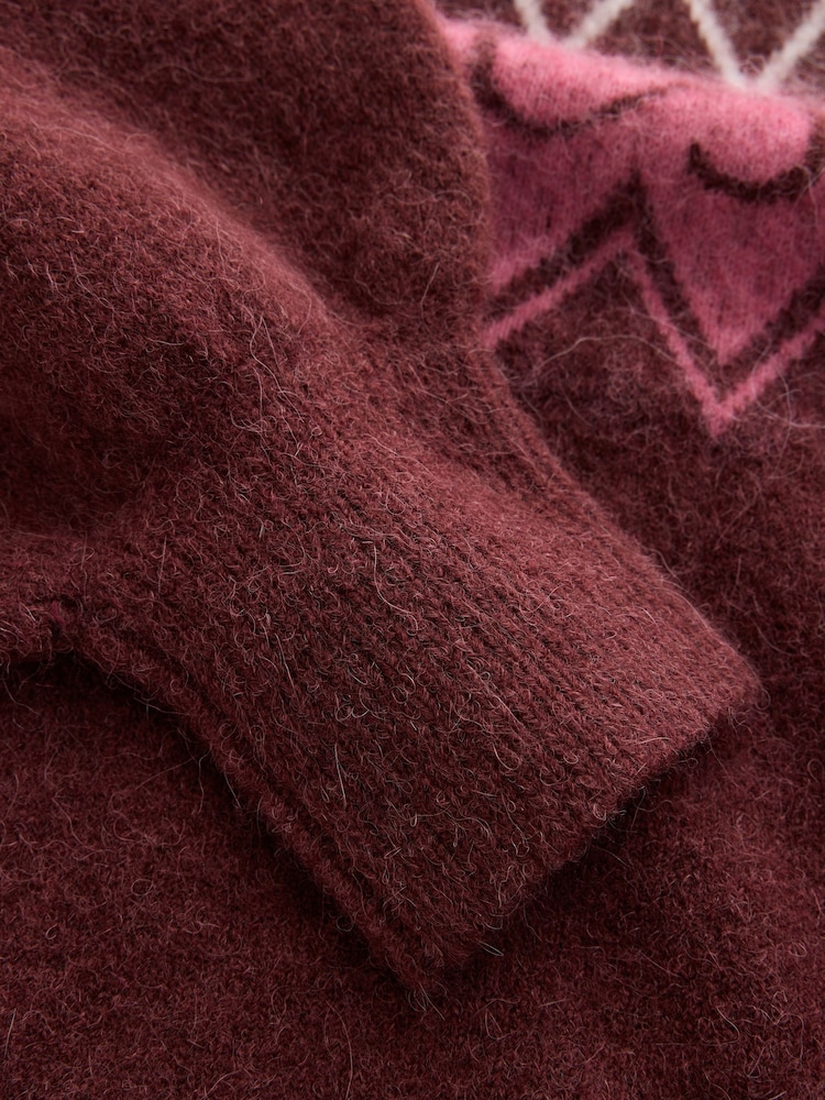 CERENE Burugundy Red Fairisle Crew Neck Jumper - Image 10 of 10