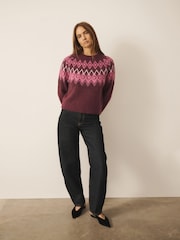 CERENE Burugundy Red Fairisle Crew Neck Jumper - Image 2 of 10