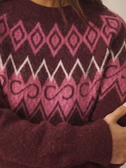 CERENE Burugundy Red Fairisle Crew Neck Jumper - Image 3 of 10