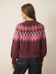 CERENE Burugundy Red Fairisle Crew Neck Jumper - Image 4 of 10