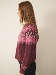 CERENE Burugundy Red Fairisle Crew Neck Jumper - Image 5 of 10
