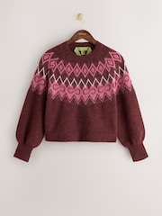 CERENE Burugundy Red Fairisle Crew Neck Jumper - Image 6 of 10