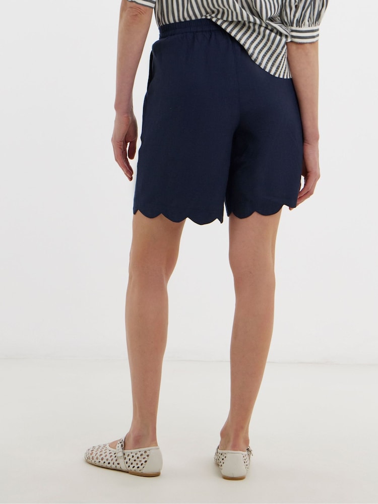JD Williams Blue Scallop Edge Linen Mix Shorts - Image 2 of 4