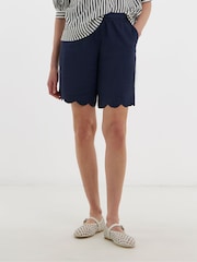 JD Williams Blue Scallop Edge Linen Mix Shorts - Image 3 of 4