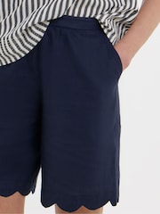 JD Williams Blue Scallop Edge Linen Mix Shorts - Image 4 of 4