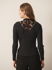 CERENE Eden Black Contrast Lace Panel And Cuff Jumper - Image 2 of 11