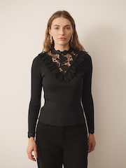 CERENE Eden Black Contrast Lace Panel And Cuff Jumper - Image 3 of 11