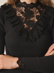 CERENE Eden Black Contrast Lace Panel And Cuff Jumper - Image 4 of 11