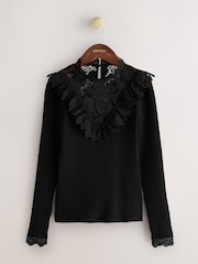 CERENE Eden Black Contrast Lace Panel And Cuff Jumper - Image 5 of 11