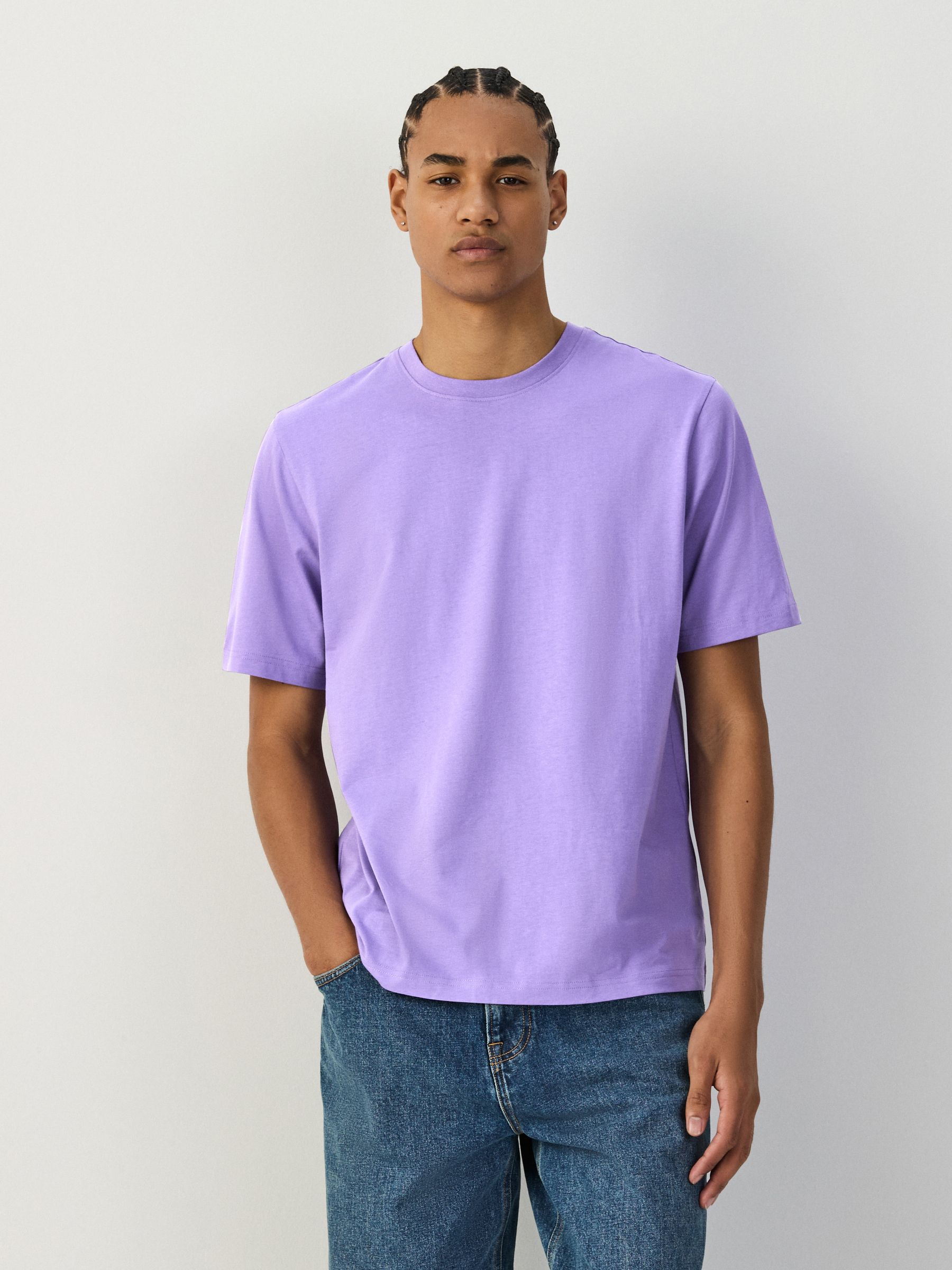 Buy Purple Mid Regular Fit Essential Crew Neck Cotton T-Shirt from