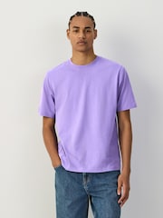 Mid Purple Regular Fit Essential Crew Neck Cotton T-Shirt - Image 1 of 7