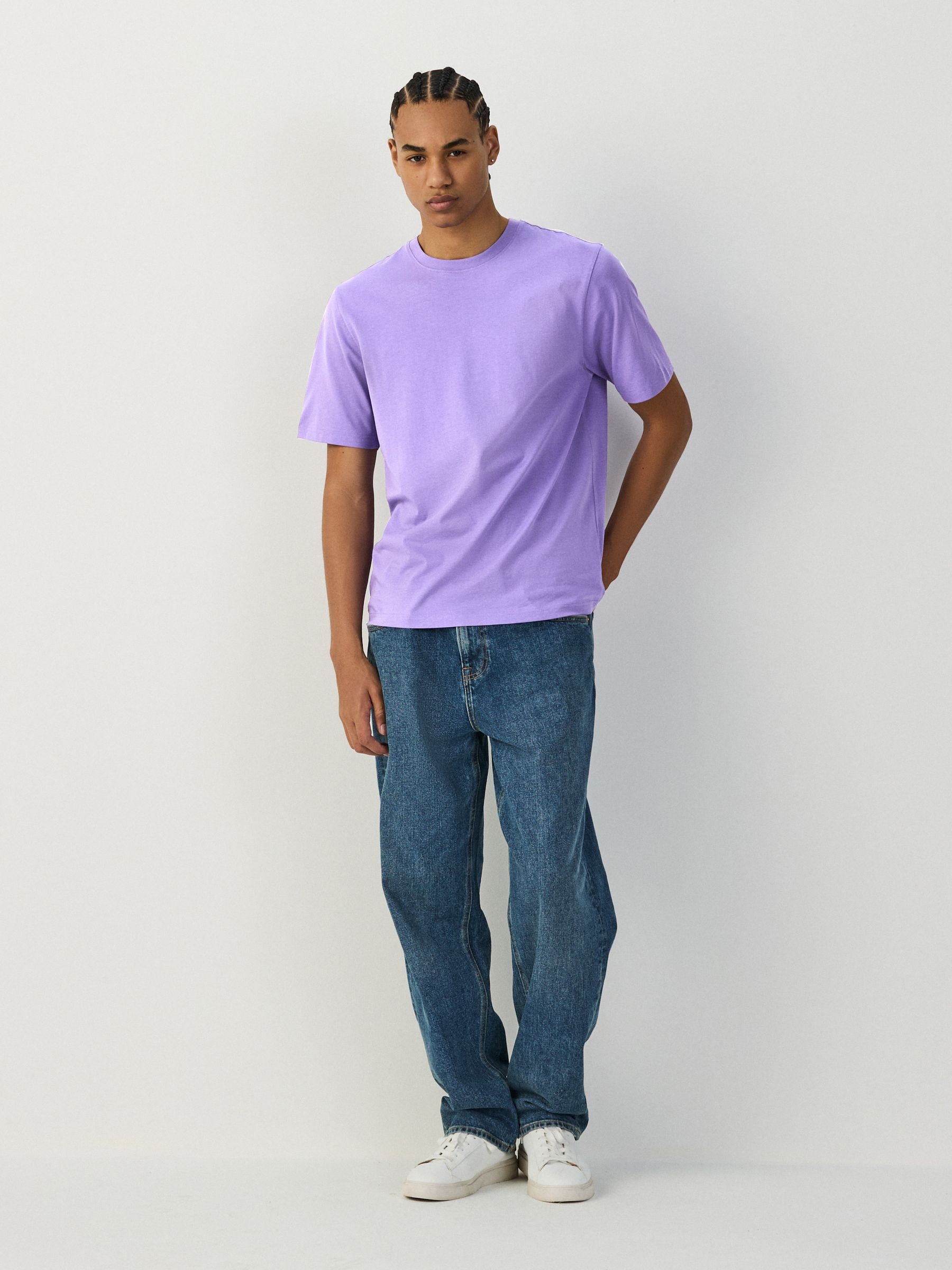 Buy Purple Mid Regular Fit Essential Crew Neck Cotton T-Shirt from