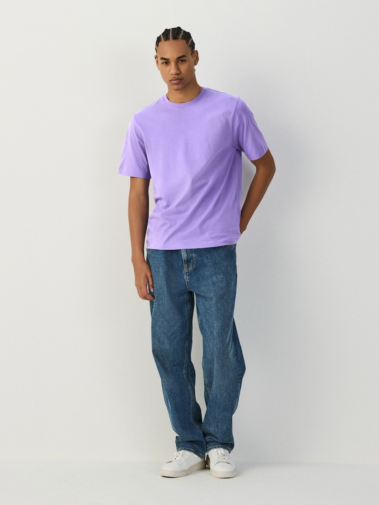 Mid Purple Regular Fit Essential Crew Neck Cotton T-Shirt - Image 2 of 7