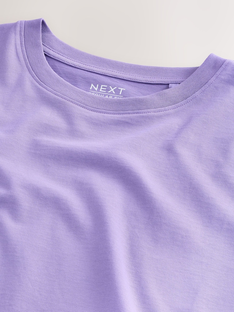 Mid Purple Regular Fit Essential Crew Neck Cotton T-Shirt - Image 7 of 7