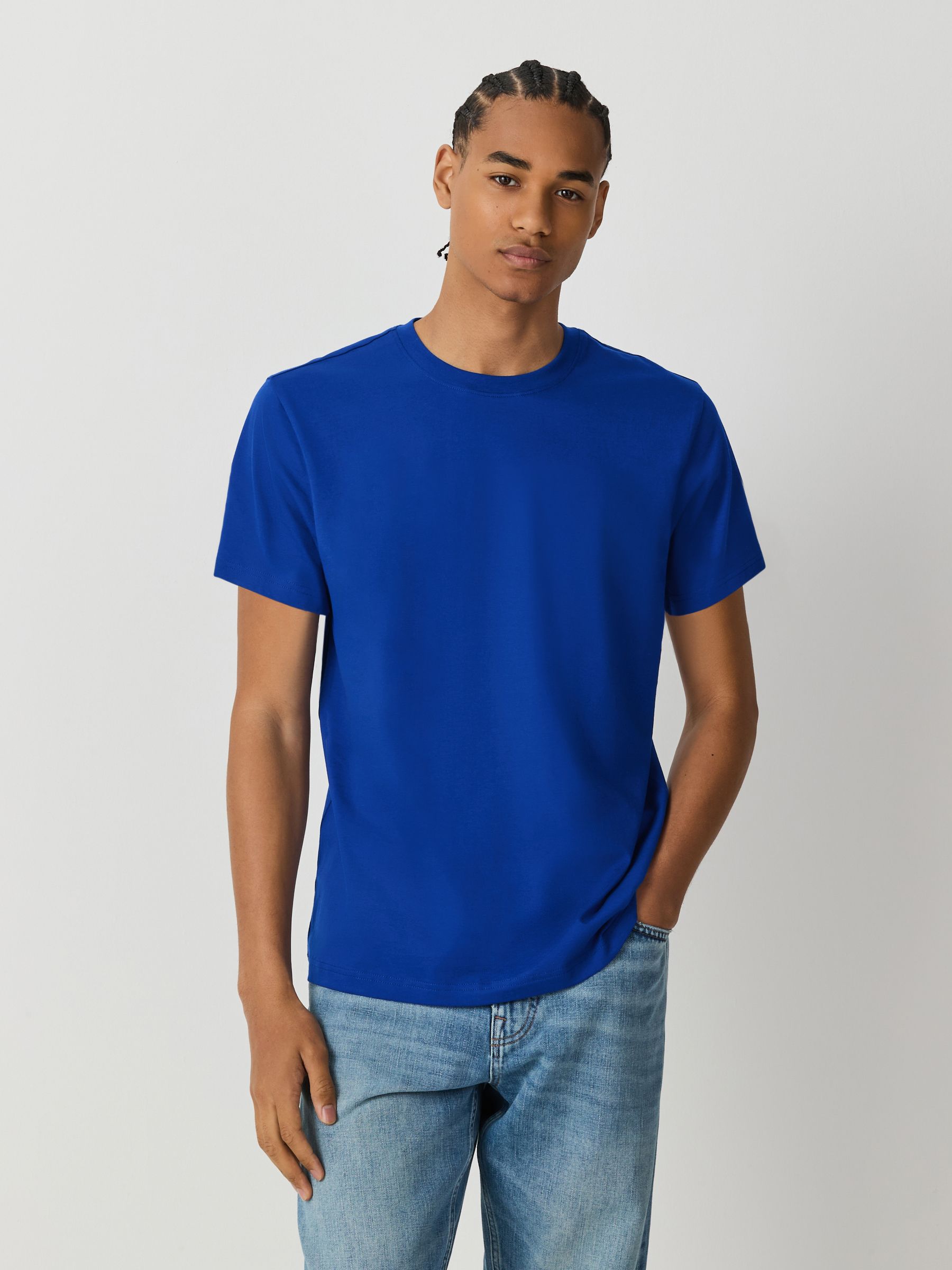 Buy Cobalt Blue Regular Fit Essential Crew Neck Cotton T-Shirt