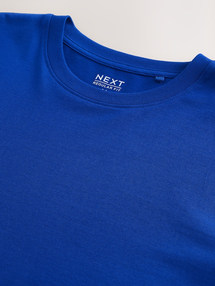 Cobalt Blue Regular Fit Essential Crew Neck Cotton T-Shirt - Image 3 of 3 Cobalt Blue Regular Fit Essential Crew Neck Cotton T-Shirt - Image 3 of 3
