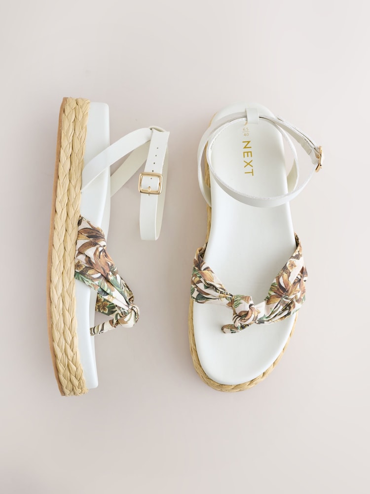 Pink/White Raffia Knot Detailing Toe Thong Sandals - Image 1 of 5