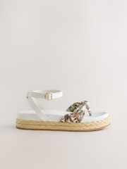 Pink/White Raffia Knot Detailing Toe Thong Sandals - Image 6 of 9