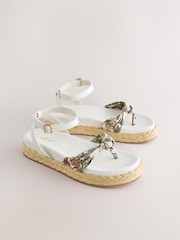 Pink/White Raffia Knot Detailing Toe Thong Sandals - Image 7 of 9