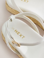 Pink/White Raffia Knot Detailing Toe Thong Sandals - Image 8 of 9