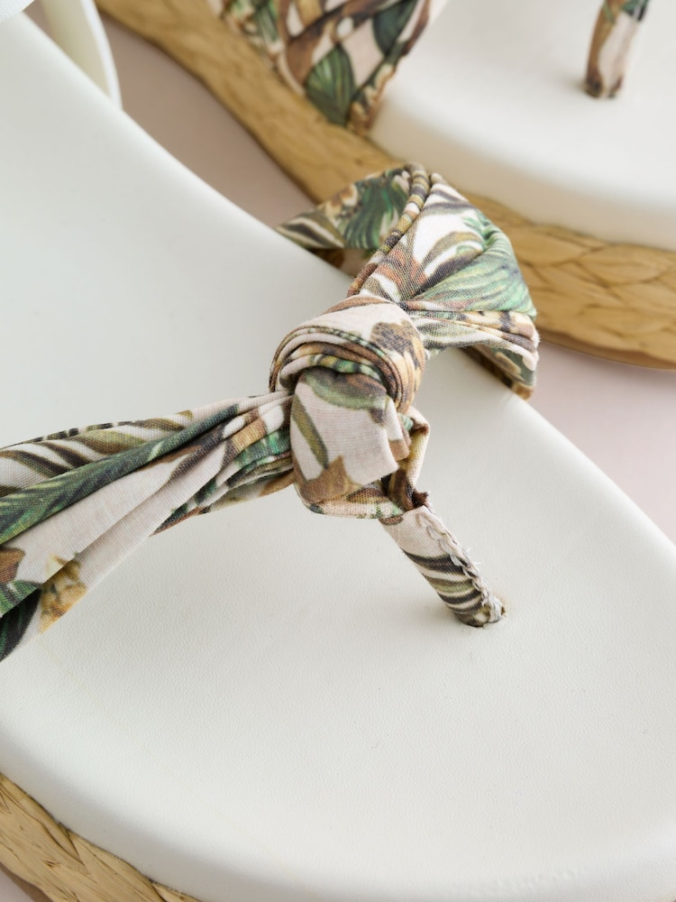 Pink/White Raffia Knot Detailing Toe Thong Sandals - Image 9 of 9