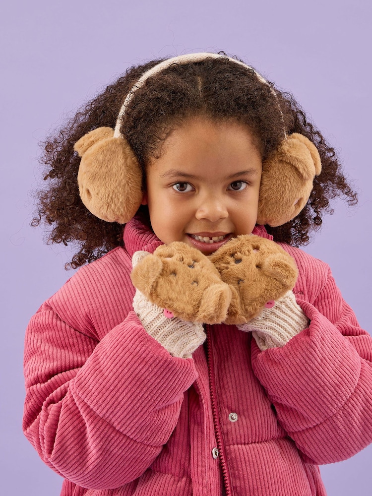 Accessorize Natural Girls Dog Faux Fur Earmuffs & Mittens Set - Image 2 of 4 Accessorize Natural Girls Dog Faux Fur Earmuffs & Mittens Set - Image 2 of 4
