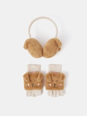 Accessorize Natural Girls Dog Faux Fur Earmuffs & Mittens Set - Image 3 of 4