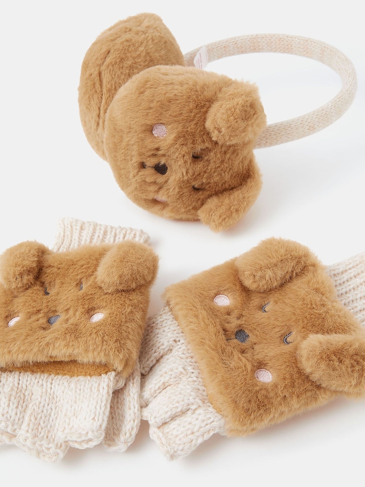 Accessorize Natural Girls Dog Faux Fur Earmuffs & Mittens Set - Image 4 of 4 Accessorize Natural Girls Dog Faux Fur Earmuffs & Mittens Set - Image 4 of 4