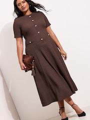 Friends Like These Chocolate Brown Curve Dropped Waist Textured Jersey Maxi Dress - Image 1 of 4