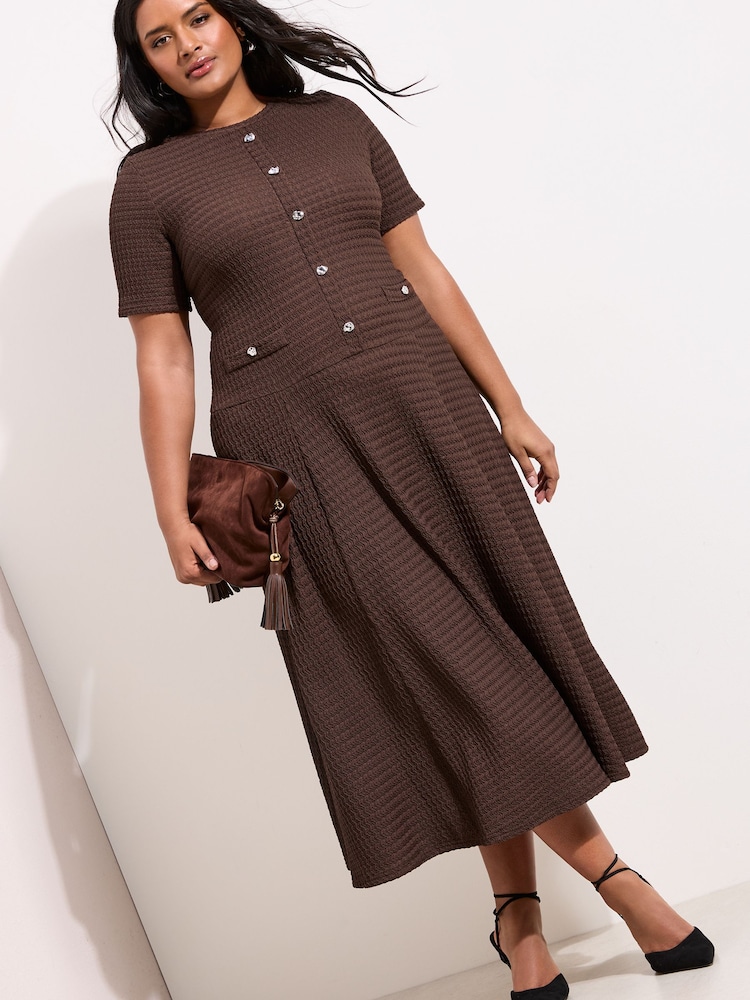 Friends Like These Chocolate Brown Curve Dropped Waist Textured Jersey Maxi Dress - Image 1 of 4