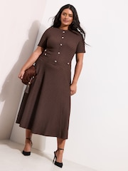 Friends Like These Chocolate Brown Curve Dropped Waist Textured Jersey Maxi Dress - Image 3 of 4