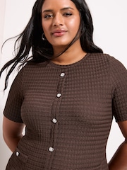 Friends Like These Chocolate Brown Curve Dropped Waist Textured Jersey Maxi Dress - Image 4 of 4