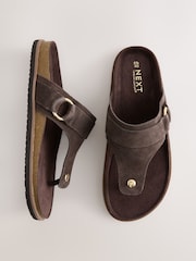 Chocolate Brown Toe Thong Footbed Sandals With Hardware - Image 1 of 5