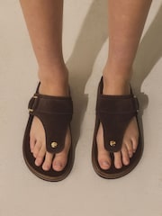 Chocolate Brown Toe Thong Footbed Sandals With Hardware - Image 2 of 5