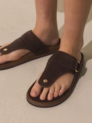 Chocolate Brown Toe Thong Footbed Sandals With Hardware - Image 5 of 5