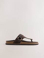 朱古力啡色 - Toe Thong Footbed Sandals With Hardware - 圖片 7/9