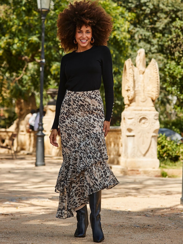Sosandar Black Leopard Print Crew Neck Jumper - Image 5 of 5