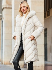Sosandar Natural Faux Fur Detail Luxe Padded Coat - Image 5 of 5