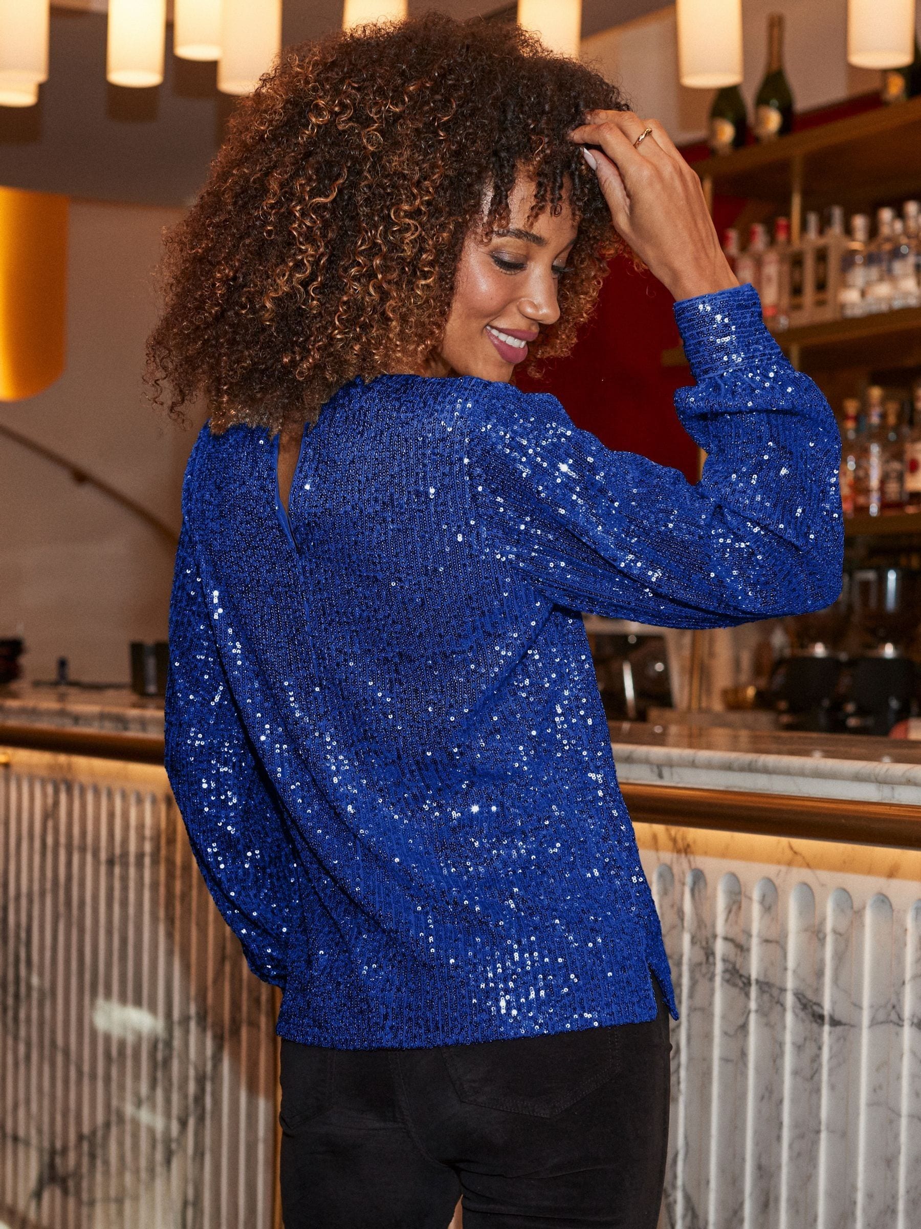トップス IF SIX WAS NINE MEXICANOS glitter cutsew Buy Sosandar Blue Sequin V Neck Blouson Sleeve Top from Next USA