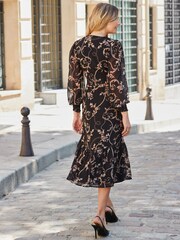 Sosandar Black Baroque Print Wrap Front Midi Dress - Image 5 of 5