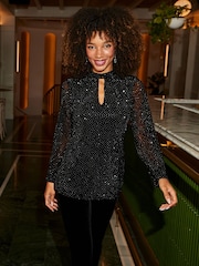 Sosandar Black Sparkle Key Hole Top - Image 5 of 5