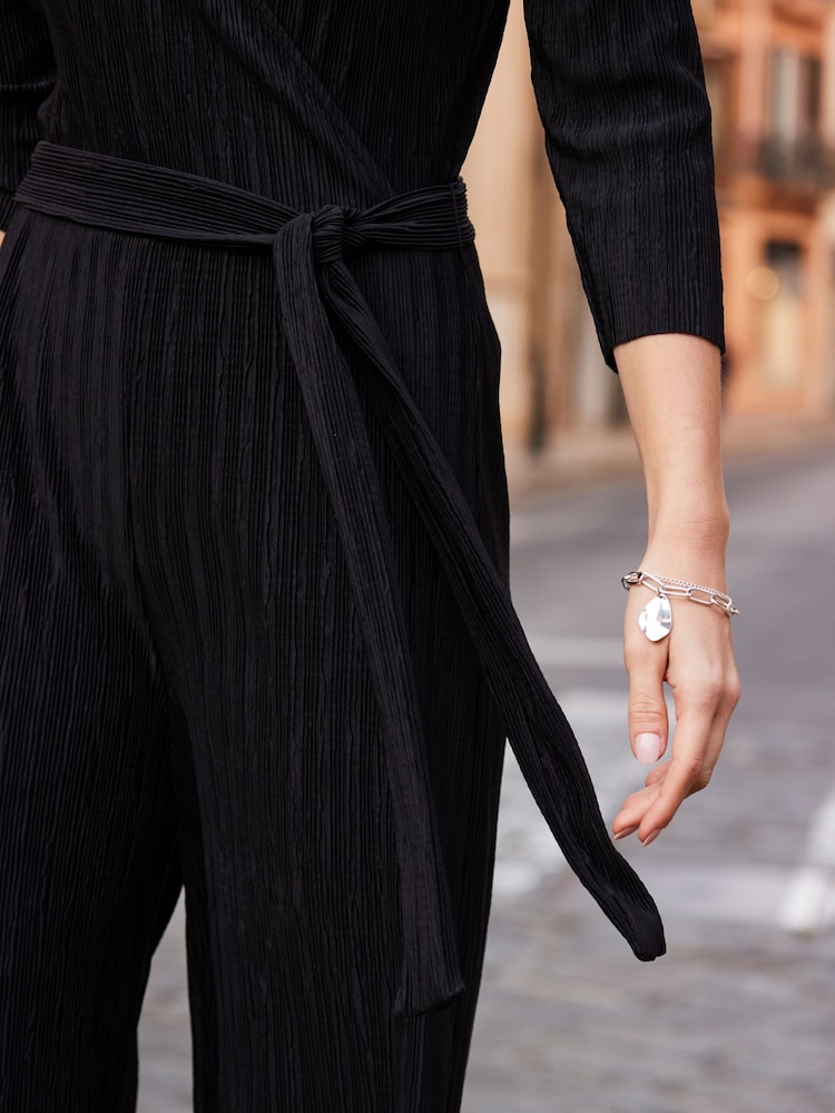 Sosandar Black Plisse Wrap Front Jumpsuit - Image 5 of 5 Sosandar Black Plisse Wrap Front Jumpsuit - Image 5 of 5