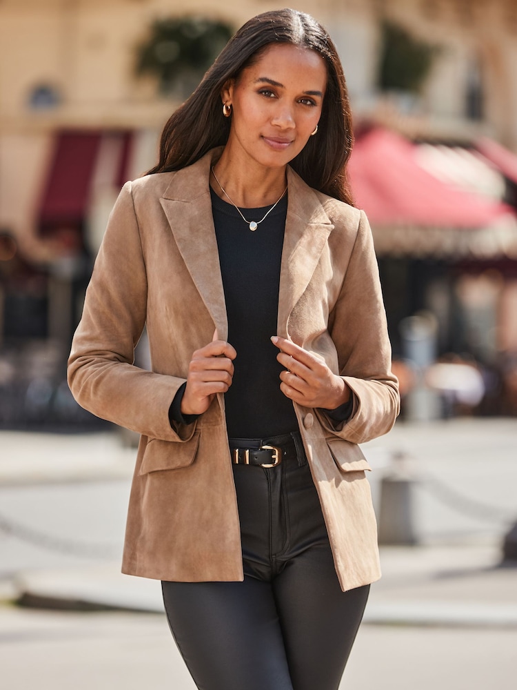 Sosandar Natural Suede Blazer - Image 1 of 5 Sosandar Natural Suede Blazer - Image 1 of 5