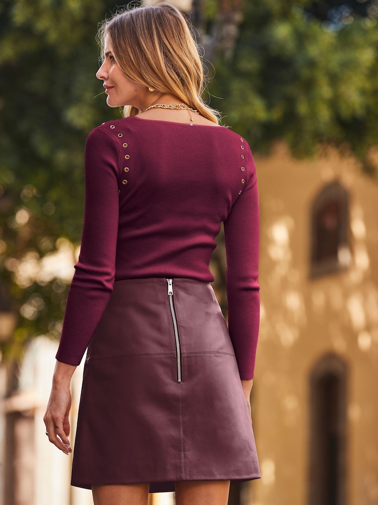 Sosandar Red Leather A-Line Skirt - Image 2 of 5