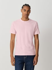 Light Pink Slim Fit Essential Crew Neck Cotton T-Shirt - Image 1 of 7