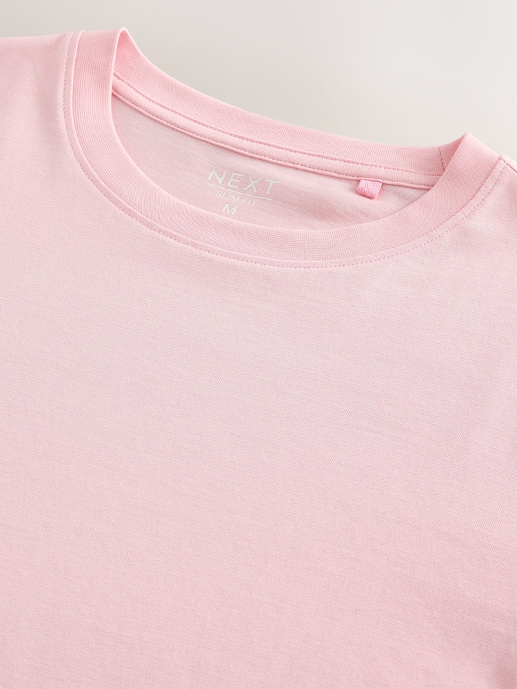 Light Pink Slim Fit Essential Crew Neck Cotton T-Shirt - Image 7 of 7