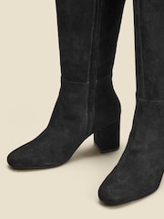 Sosandar Black Stretch Suede Low Block Heel Knee High Boots - Image 3 of 3
